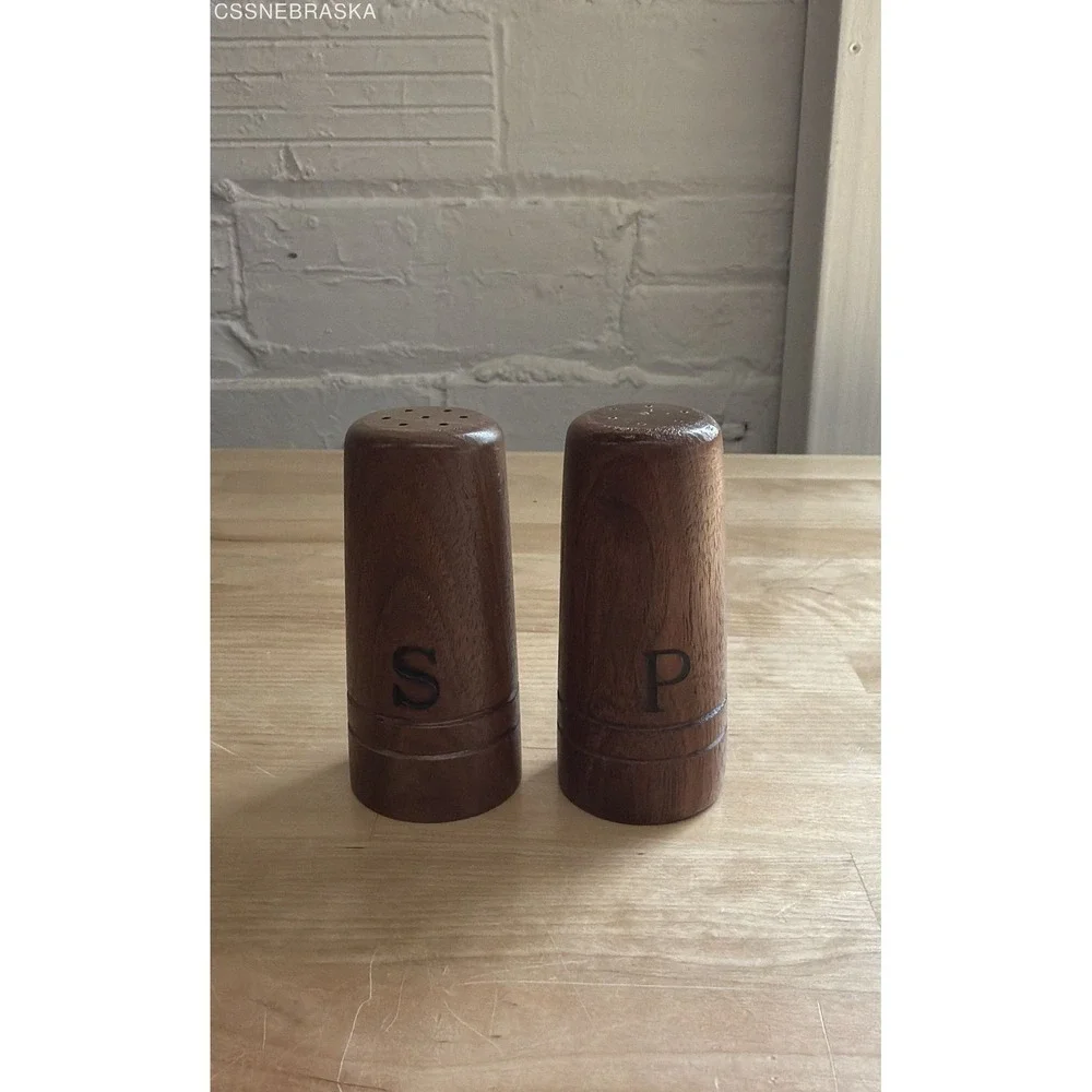 Brown Solid Walnut Wood Vintage Mid-Century Modern Salt and Pepper Shakers
